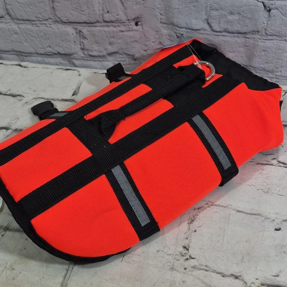 New Dog Life Vest Float Coat High Visibility Orange With Handle Size Medium NWT